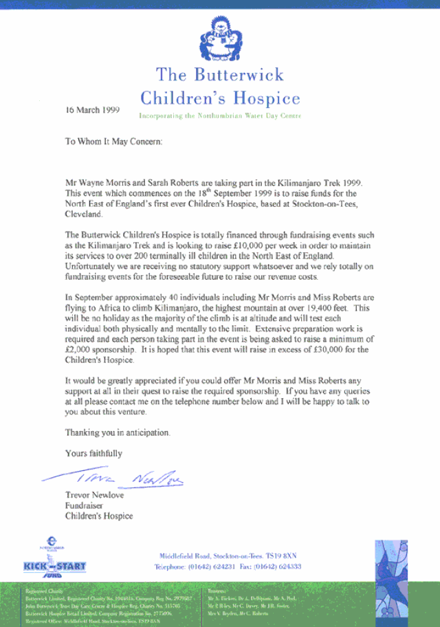 Copy of the letter that we sent out to approximately 300 local businesses asking for their assistance